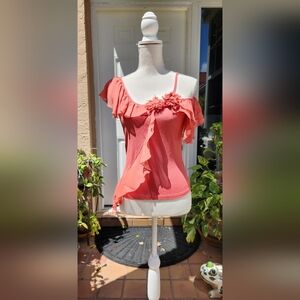 Lillie Rubin Coral Ruffle Top